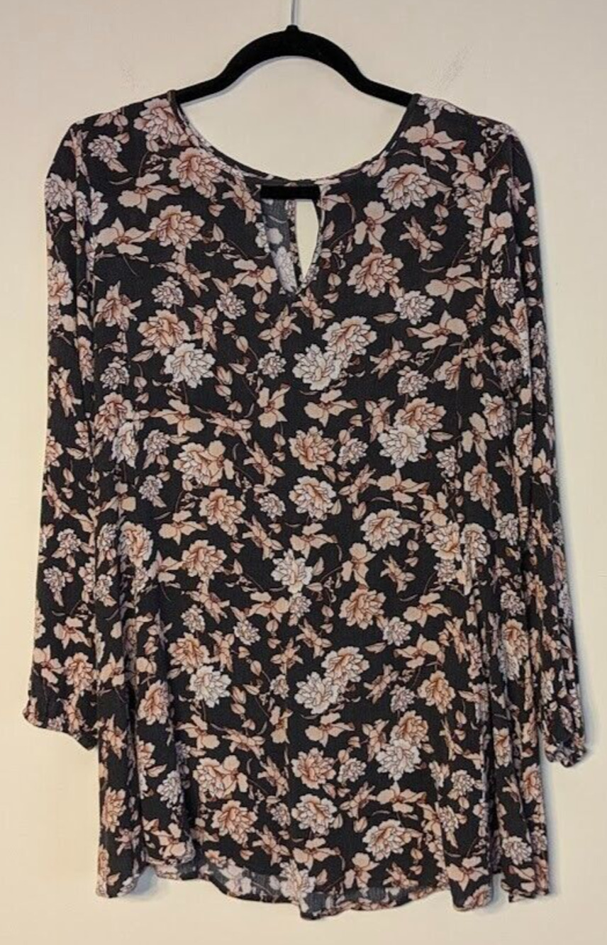 Aèropostale Women's Size Small Floral Long Sleeve Keyhole Shift Dress -Gray Pink
